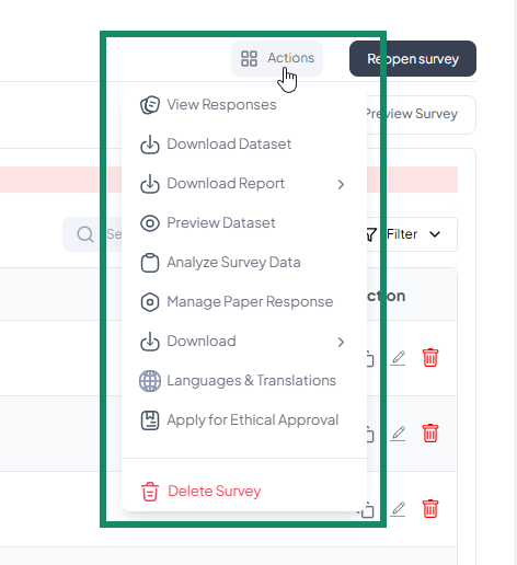 Actions Dropdown Menu
