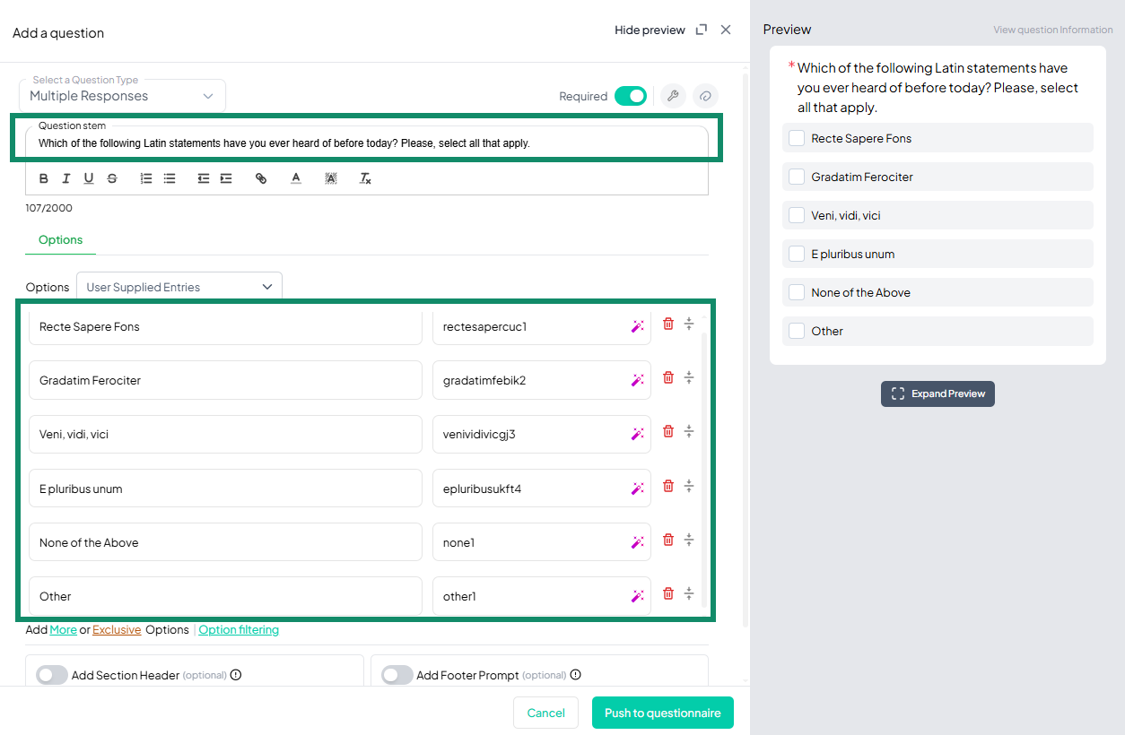 Multiple Response Questions Example Added