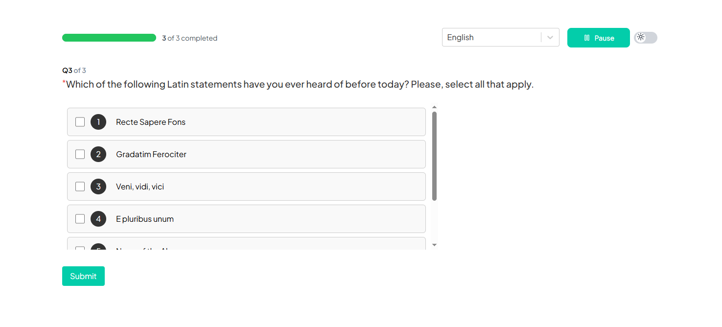 Multiple Response Questions Example Participant Portal