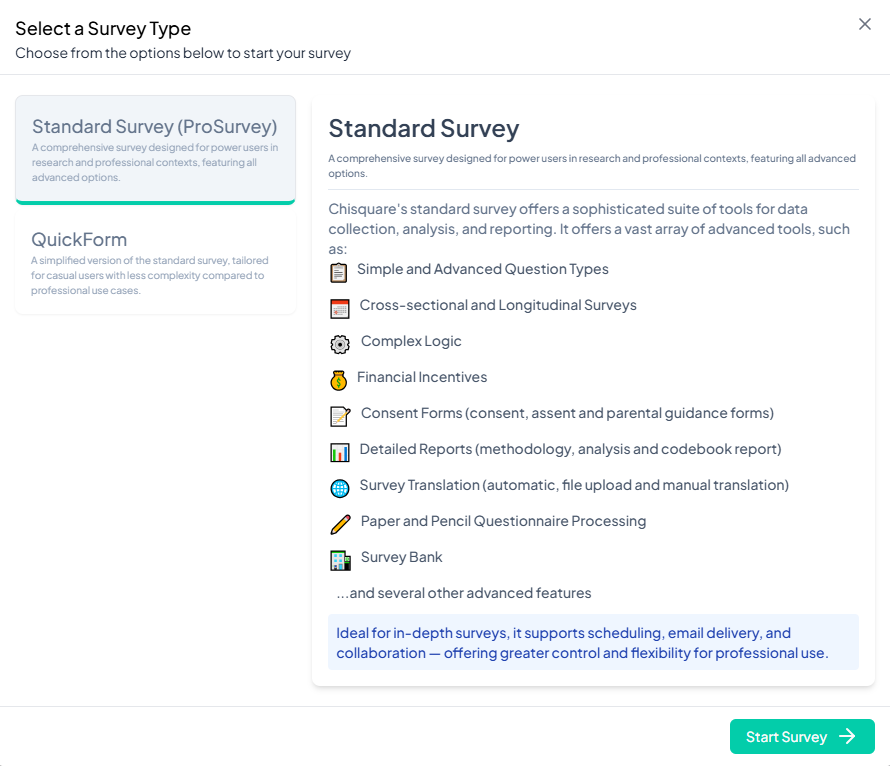 Survey Type Selection