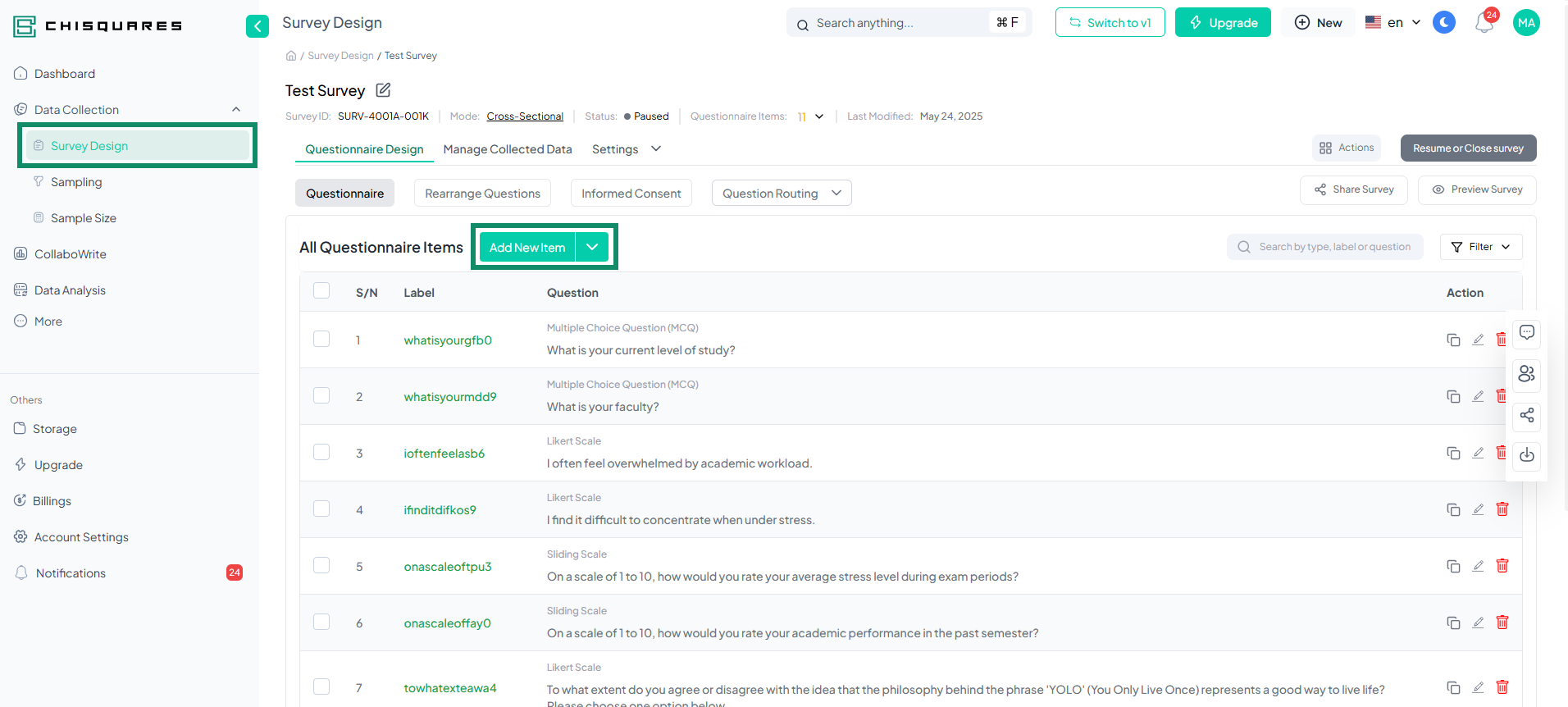 Survey Design Module Interface