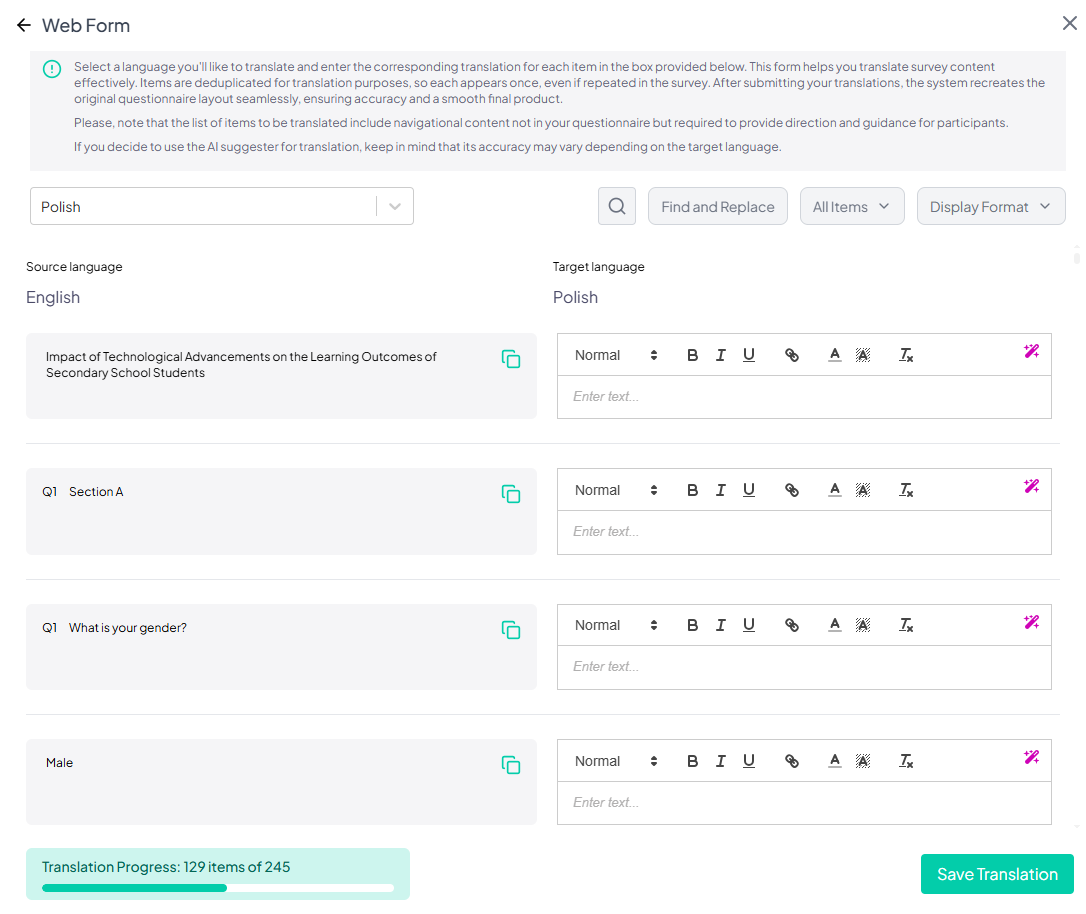 Manual Translation with Web Form